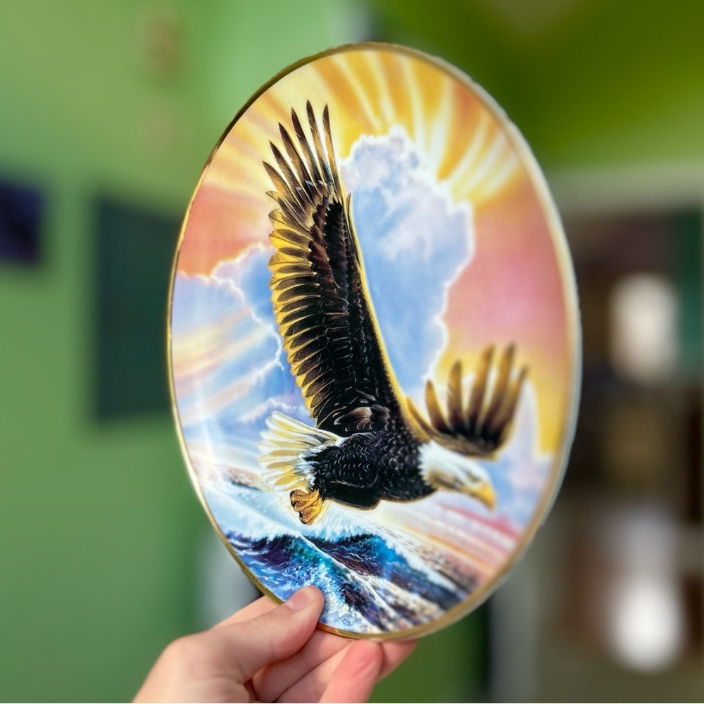 Vintage Eagle Soar Sunset Nature Bird Collectible Porcelain Plate Wall Art Decor - Picture 2 of 5